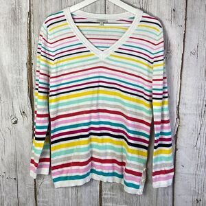 Women's Talbots New Multi Color Striped V Neck Long Sleeve Sweater Size M 292
